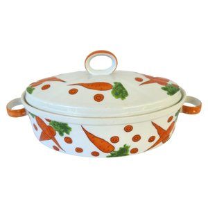 Franci Villa Vanilla Palm Beach 1.5 Qt Oval Covered Casserole Polka Dot Carrots